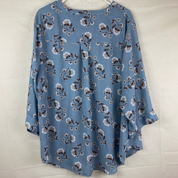 Torrid Harper Blouse Women 3 Blue Floral 3/4 Sleeve V-Neck Top Cottagecore Boho - Picture 6 of 7